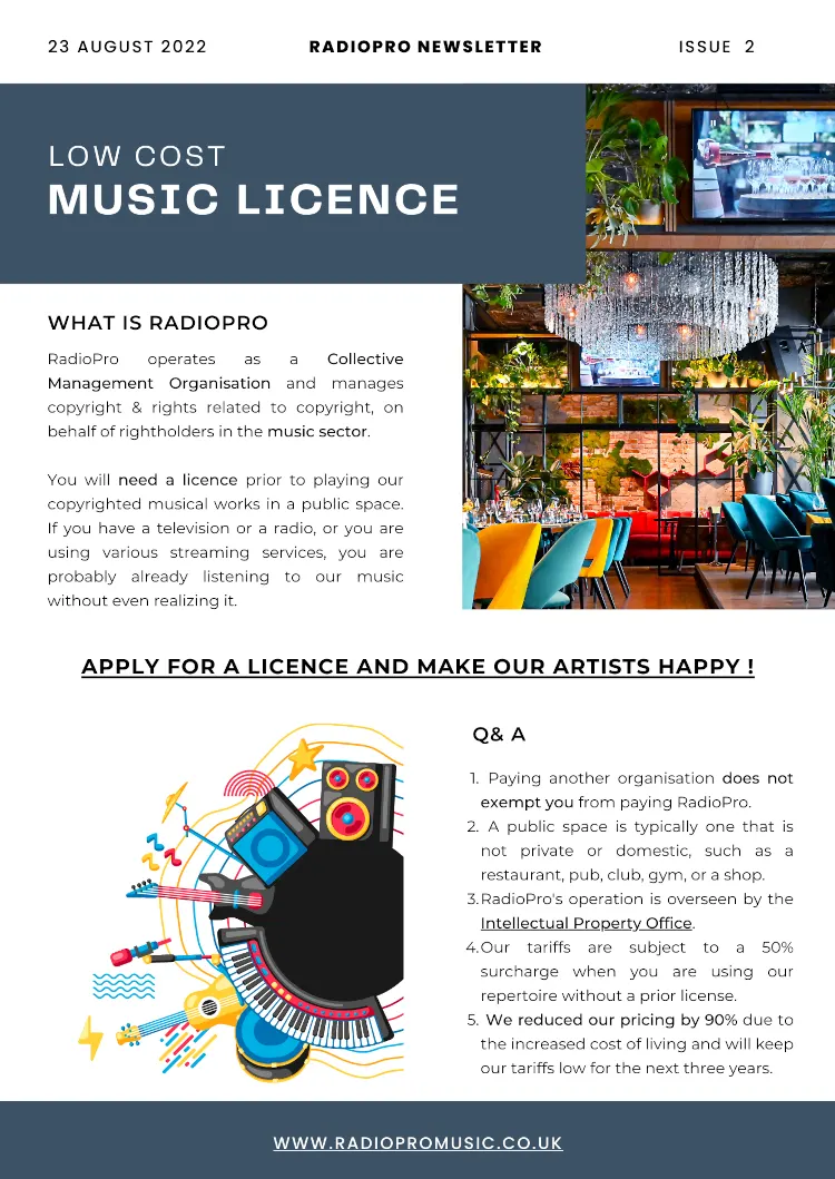 RadioPro low cost music licensing newsletter